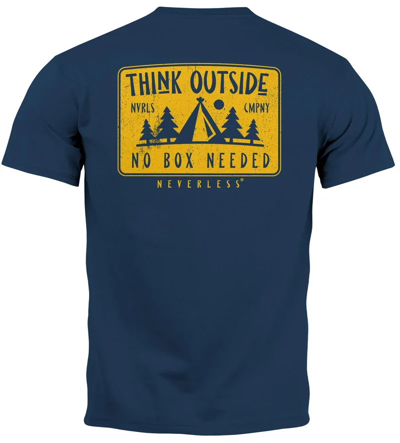 Herren T-Shirt Backprint SpuchThink Outside Rückenaufdruck Wald Outdoor Camping Männer Fashion Streetstyle