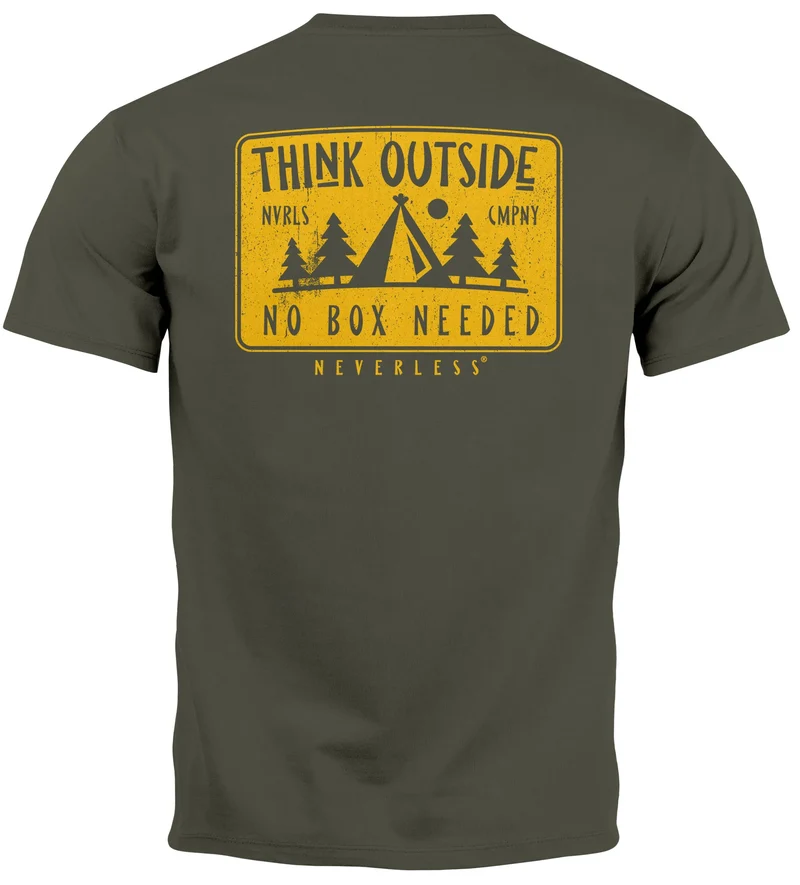 Herren T-Shirt Backprint SpuchThink Outside Rückenaufdruck Wald Outdoor Camping Männer Fashion Streetstyle