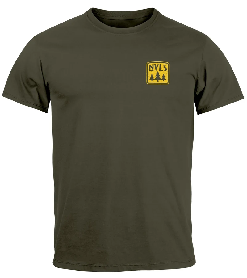 Herren T-Shirt Backprint SpuchThink Outside Rückenaufdruck Wald Outdoor Camping Männer Fashion Streetstyle
