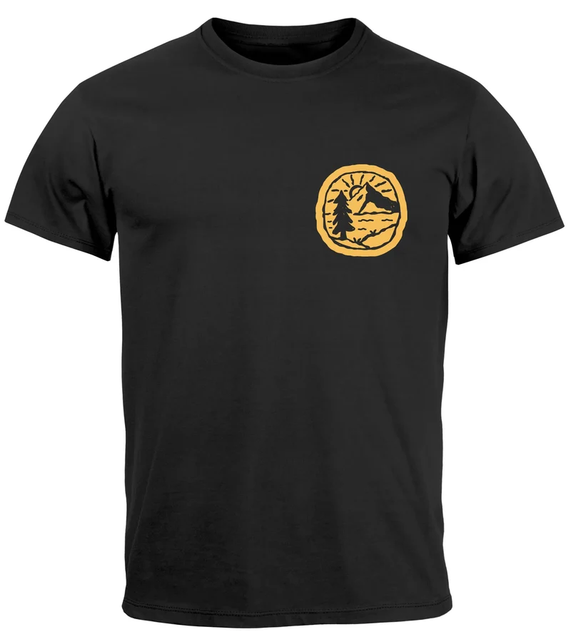 Herren T-Shirt Print Logo Badge Landschaft Natur Berge Wandern Outdoor Fashion