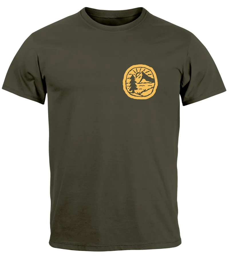 Herren T-Shirt Print Logo Badge Landschaft Natur Berge Wandern Outdoor Fashion