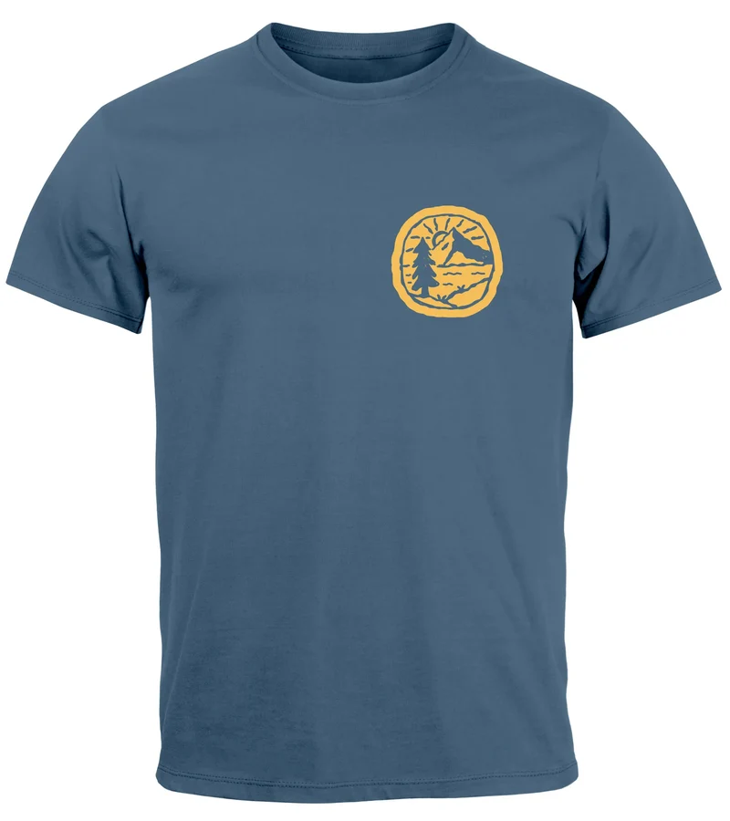 Herren T-Shirt Print Logo Badge Landschaft Natur Berge Wandern Outdoor Fashion