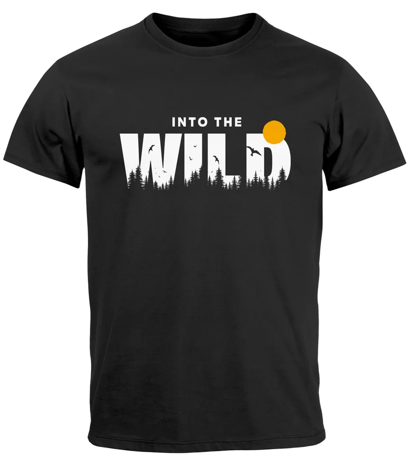 Herren T-Shirt Brustprint Bedruckt Into the Wild Schriftzug Outdoor Fashion Streetstyle Grafik-Shirt