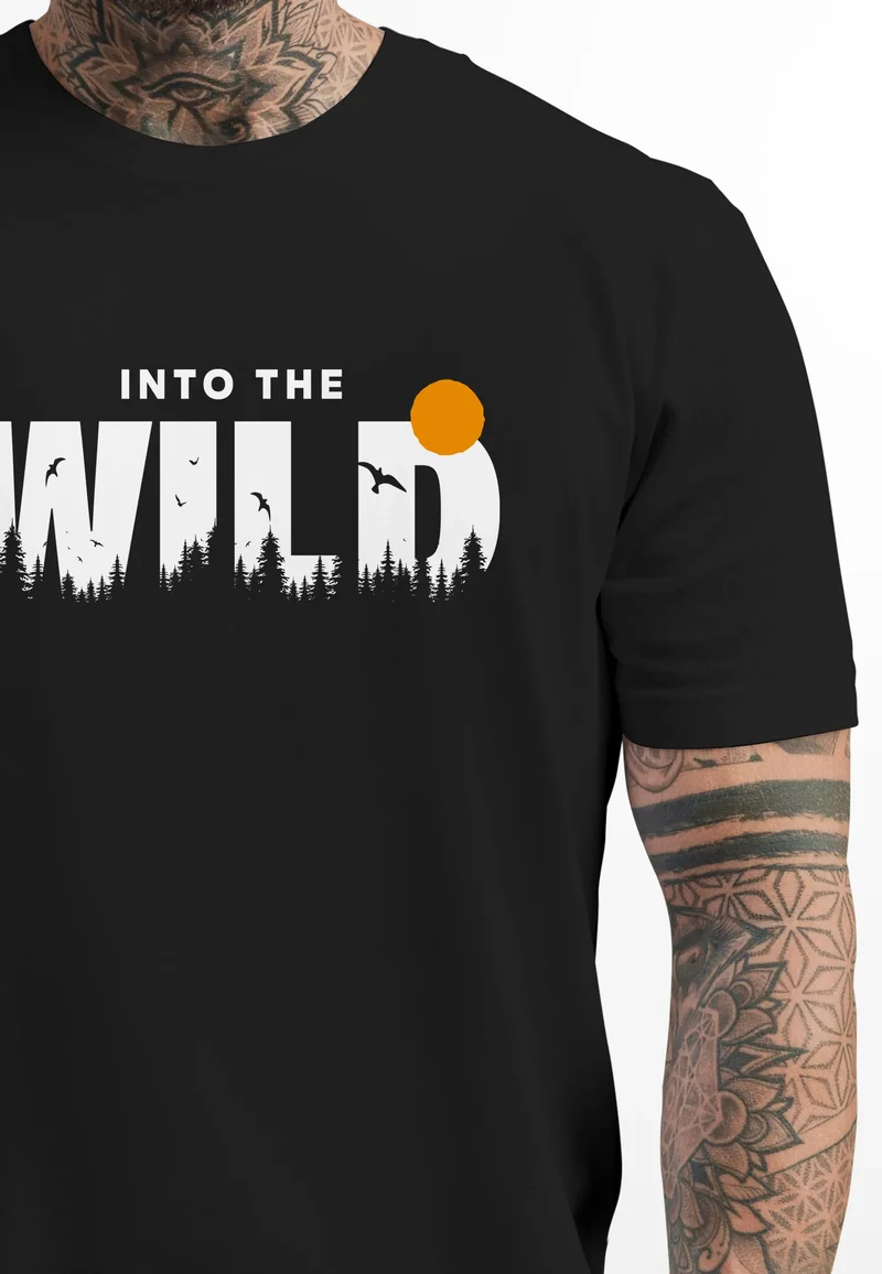 Herren T-Shirt Brustprint Bedruckt Into the Wild Schriftzug Outdoor Fashion Streetstyle Grafik-Shirt