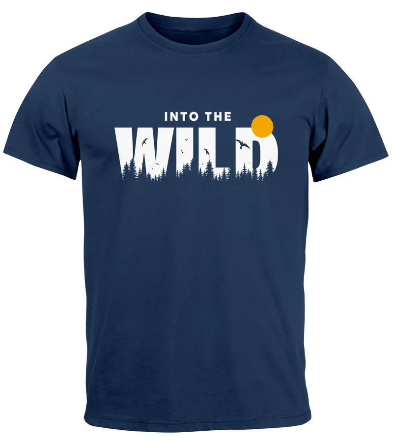 Herren T-Shirt Brustprint Bedruckt Into the Wild Schriftzug Outdoor Fashion Streetstyle Grafik-Shirt