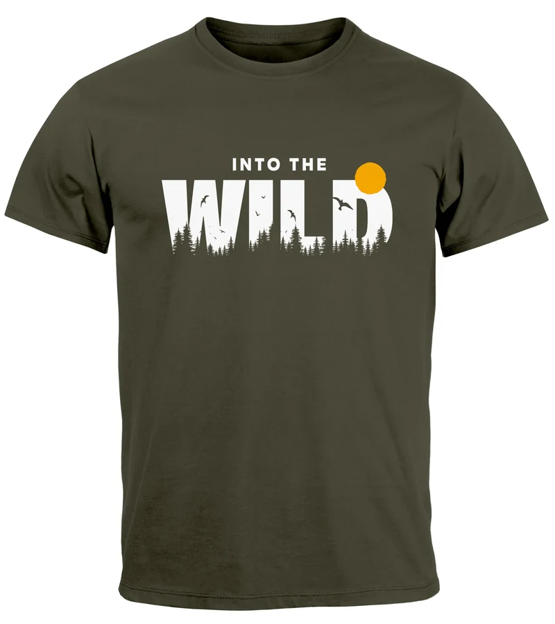 Herren T-Shirt Brustprint Bedruckt Into the Wild Schriftzug Outdoor Fashion Streetstyle Grafik-Shirt