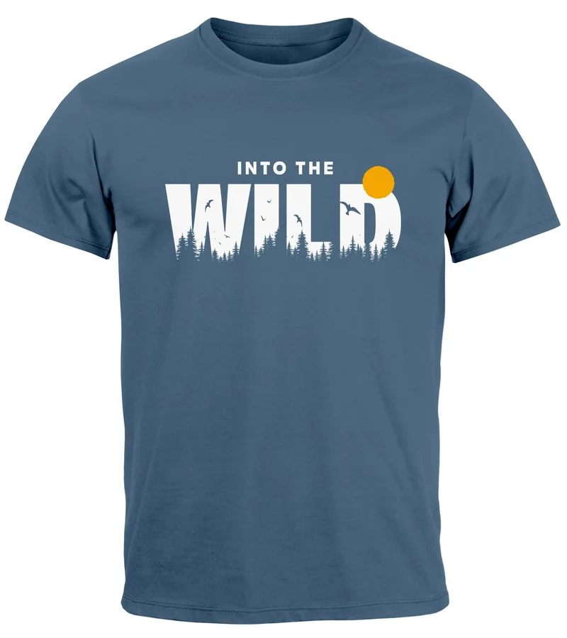 Herren T-Shirt Brustprint Bedruckt Into the Wild Schriftzug Outdoor Fashion Streetstyle Grafik-Shirt