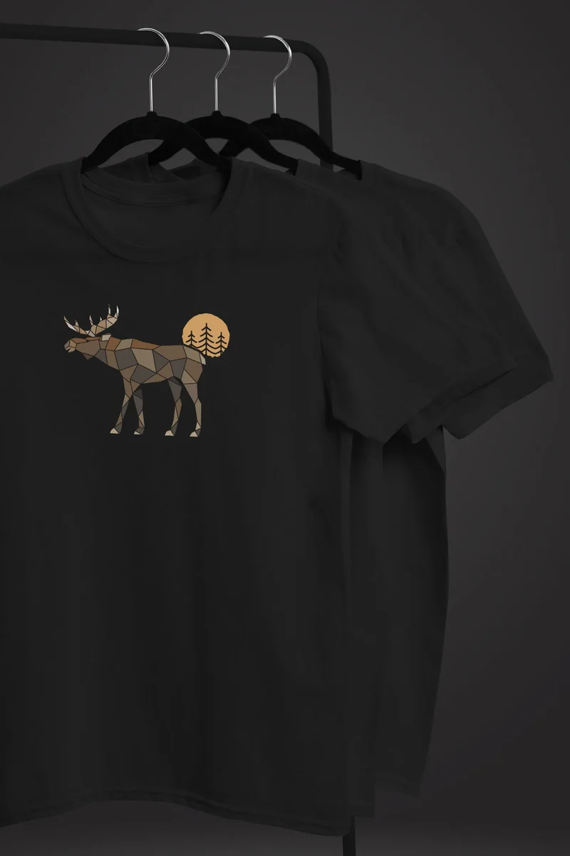 Herren T-Shirt Shirt Printshirt mit Aufdruck Polygon Elch Outdoor Motive Wandern Natur Wald Fashion Streetstyle