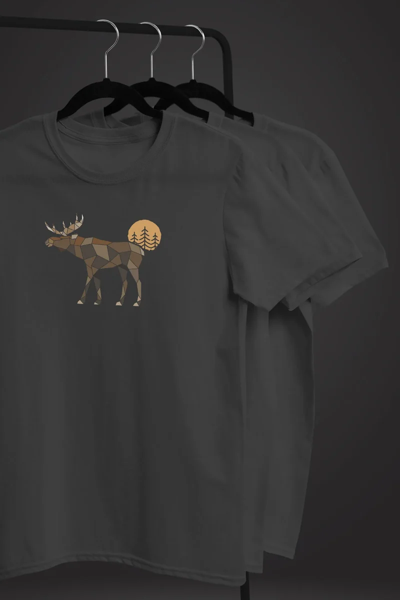 Herren T-Shirt Shirt Printshirt mit Aufdruck Polygon Elch Outdoor Motive Wandern Natur Wald Fashion Streetstyle