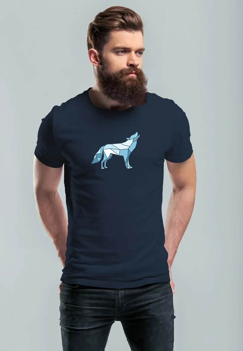 Herren T-Shirt Bedruckt Polygon Grafik Wolf Outdoor Fashion Tiermotiv Wandern Geometric Fashion Streetstyle