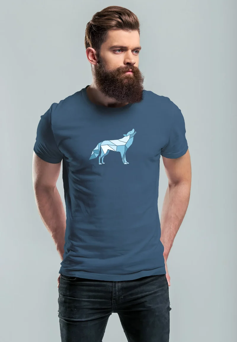Herren T-Shirt Bedruckt Polygon Grafik Wolf Outdoor Fashion Tiermotiv Wandern Geometric Fashion Streetstyle