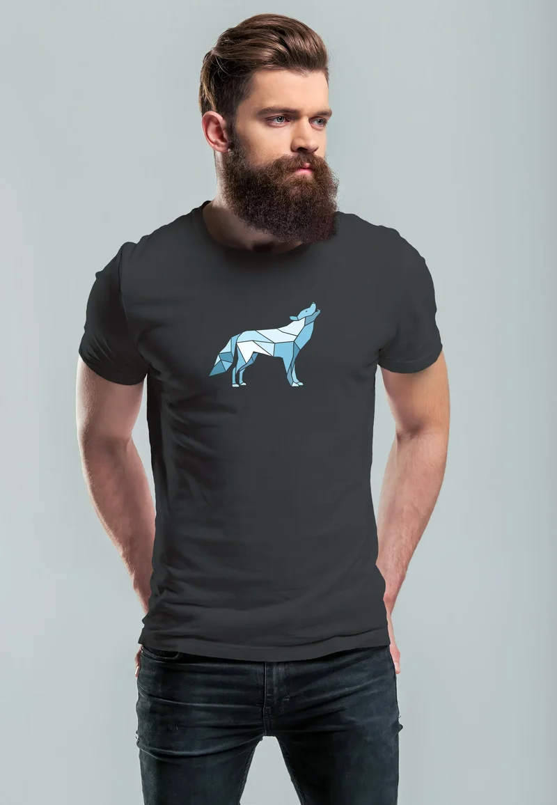 Herren T-Shirt Bedruckt Polygon Grafik Wolf Outdoor Fashion Tiermotiv Wandern Geometric Fashion Streetstyle