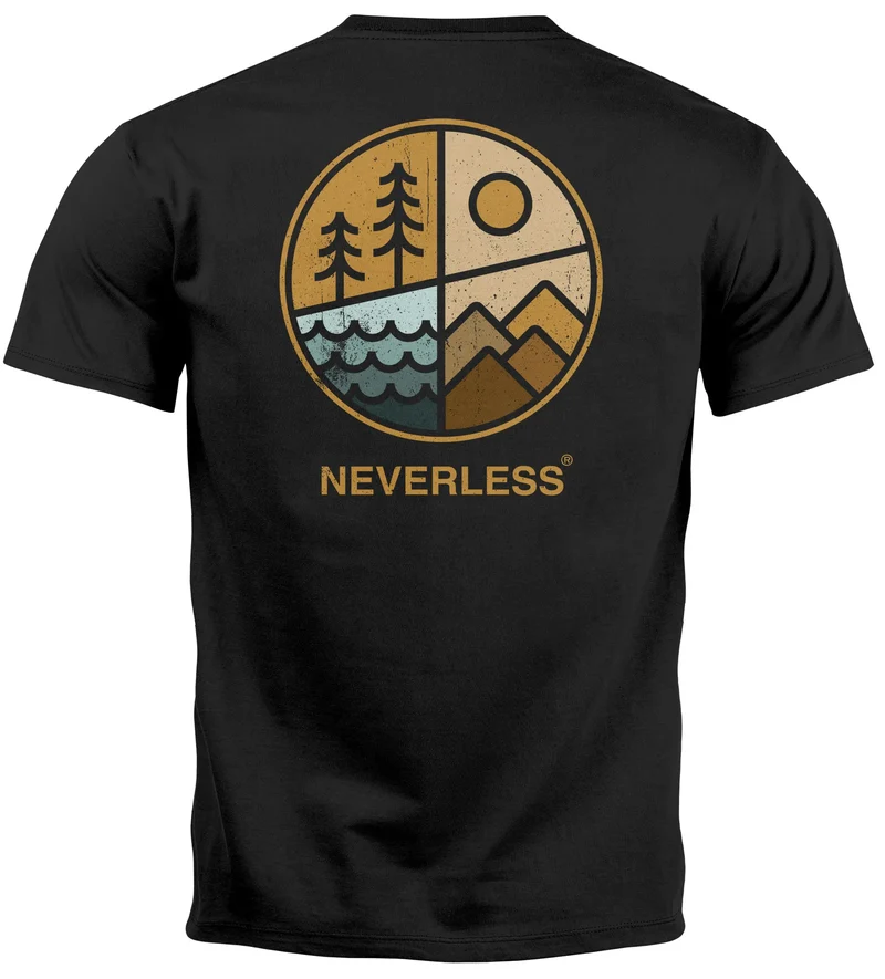 Herren T-Shirt Backprint Natur Grafik Berge Wald Adventure Outdoor Casual Männer Fashion Streetstyle