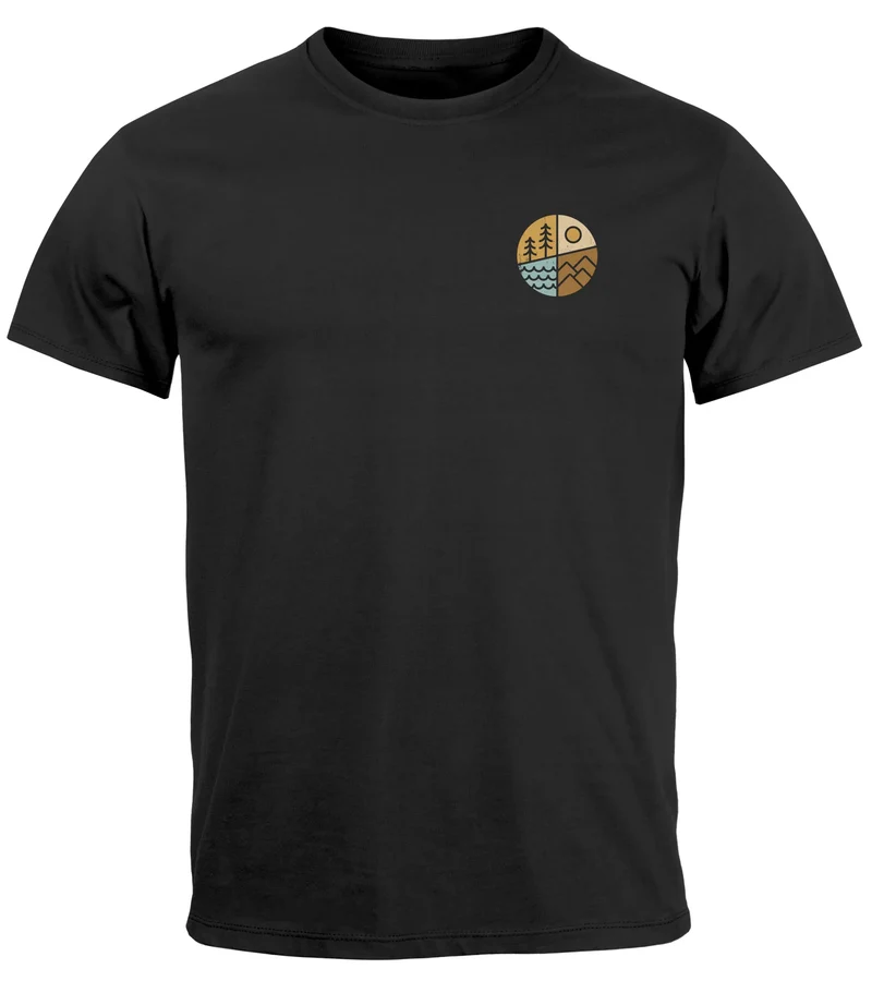 Herren T-Shirt Backprint Natur Grafik Berge Wald Adventure Outdoor Casual Männer Fashion Streetstyle
