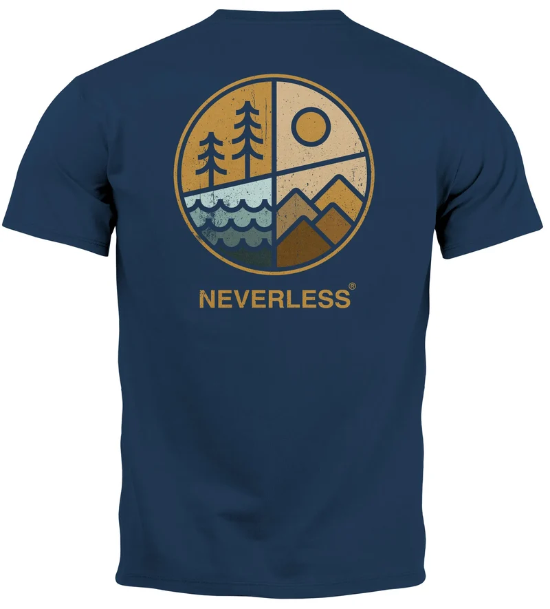 Herren T-Shirt Backprint Natur Grafik Berge Wald Adventure Outdoor Casual Männer Fashion Streetstyle