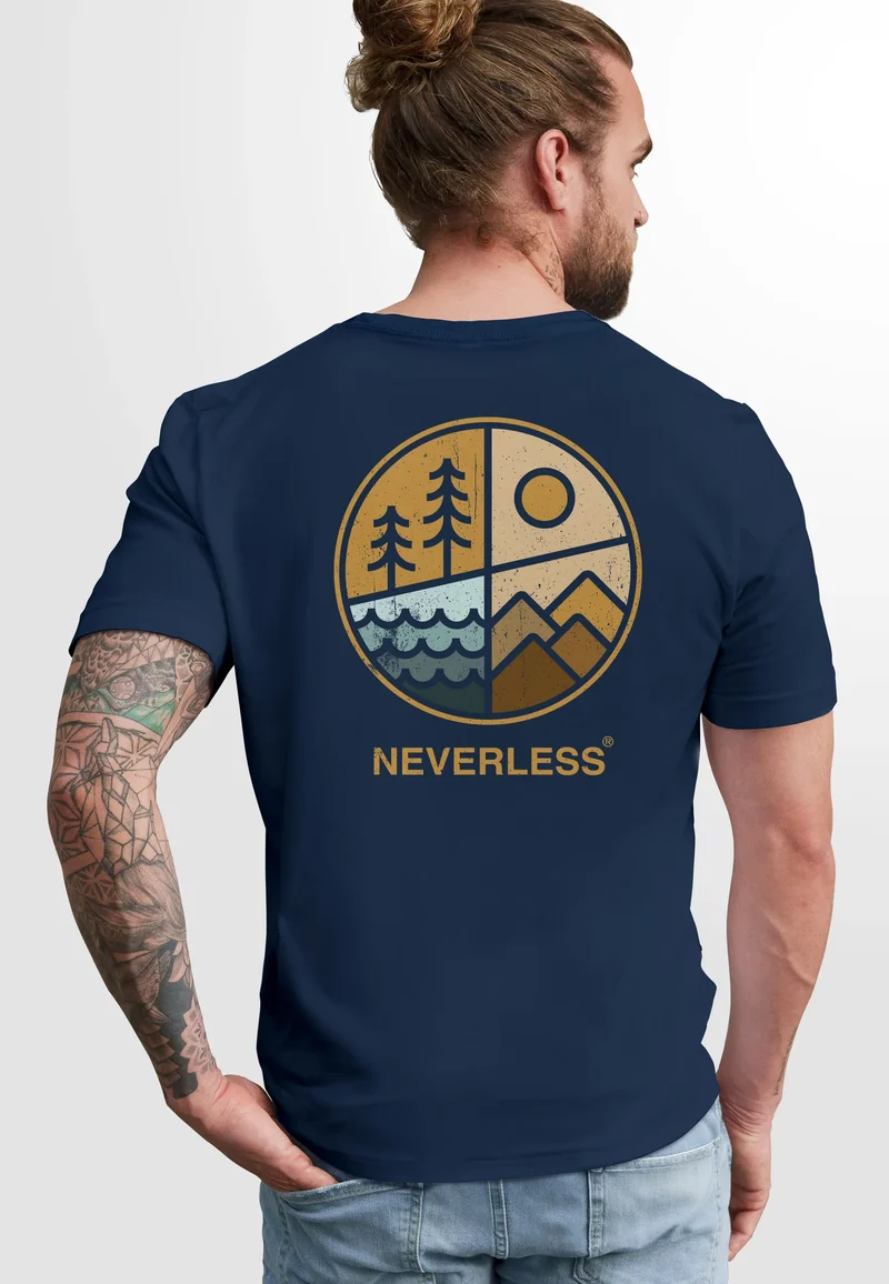 Herren T-Shirt Backprint Natur Grafik Berge Wald Adventure Outdoor Casual Männer Fashion Streetstyle
