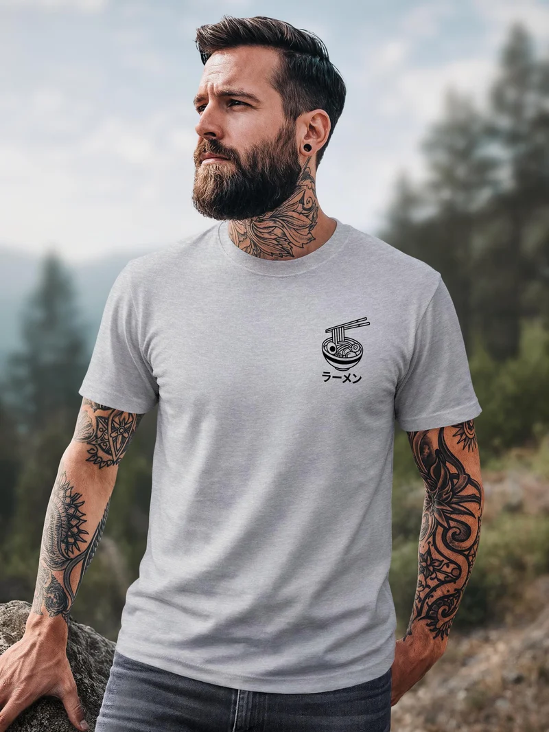 Herren T-Shirt Frontprint - Japan Design Ramen - Baumwollshirt Männer Fashion Streetstyle Slim Fit