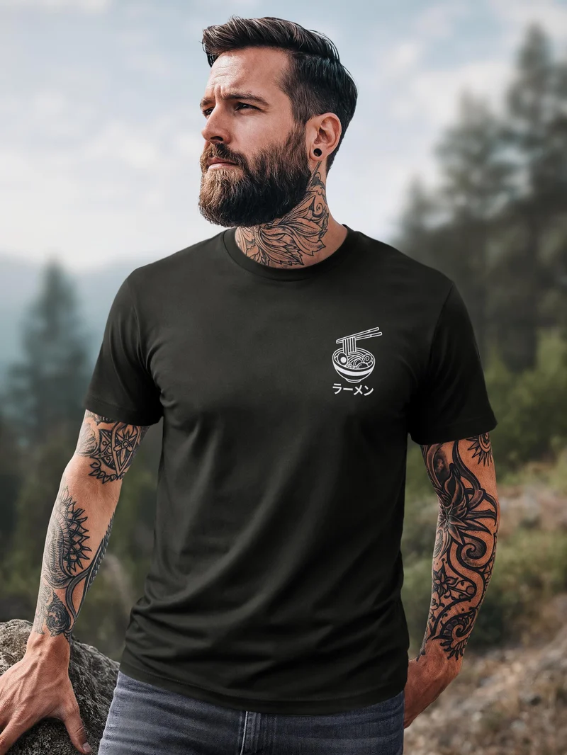 Herren T-Shirt Frontprint - Japan Design Ramen - Baumwollshirt Männer Fashion Streetstyle Slim Fit