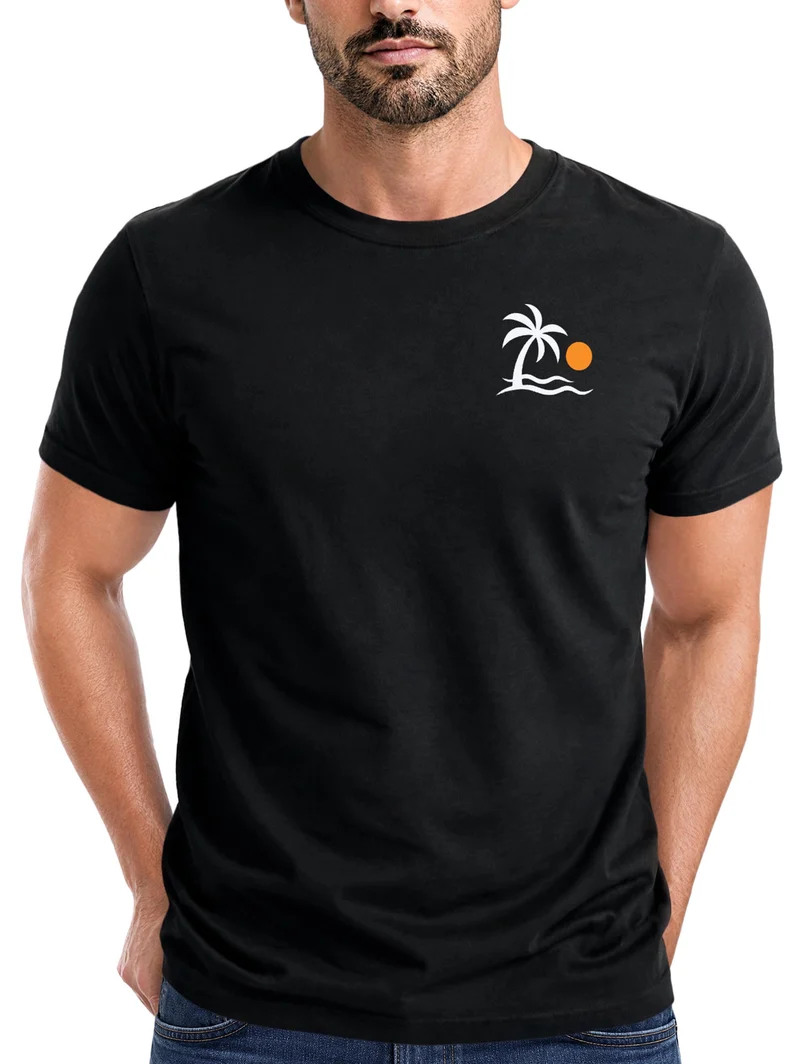 Herren T-Shirt Frontprint - Design Palme - Baumwollshirt Männer Fashion Streetstyle Slim Fit