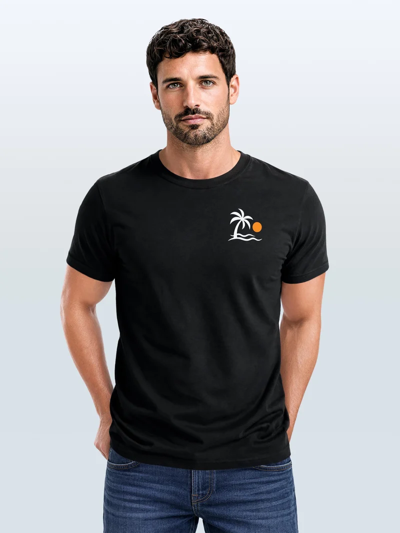 Herren T-Shirt Frontprint - Design Palme - Baumwollshirt Männer Fashion Streetstyle Slim Fit