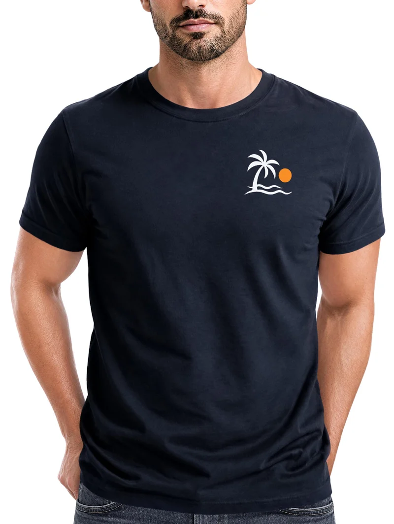 Herren T-Shirt Frontprint - Design Palme - Baumwollshirt Männer Fashion Streetstyle Slim Fit