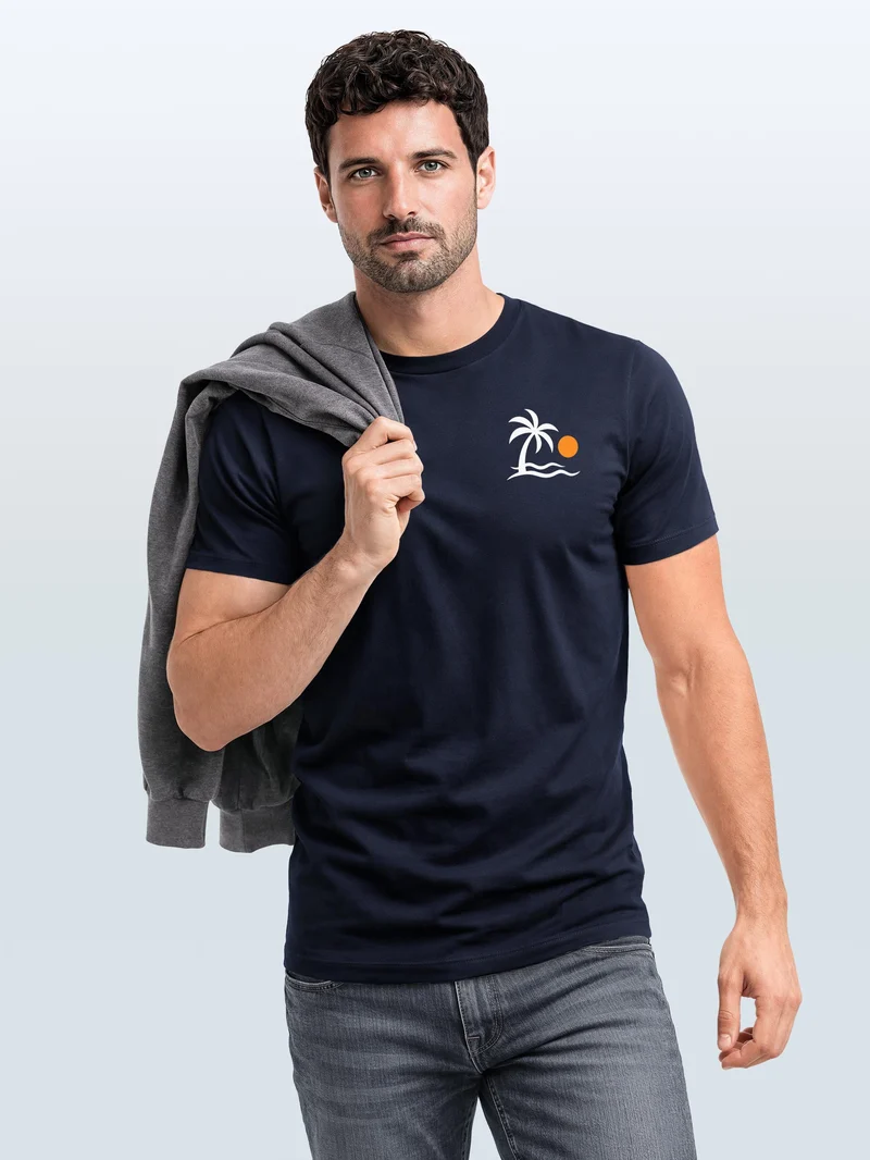 Herren T-Shirt Frontprint - Design Palme - Baumwollshirt Männer Fashion Streetstyle Slim Fit