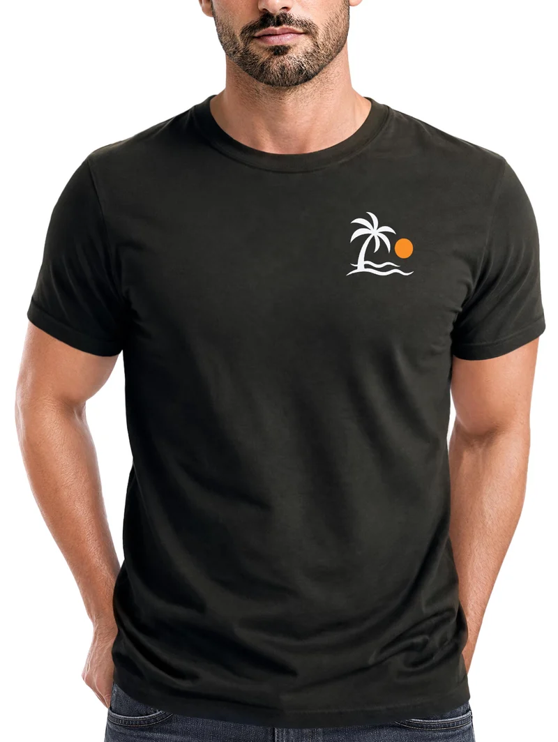 Herren T-Shirt Frontprint - Design Palme - Baumwollshirt Männer Fashion Streetstyle Slim Fit