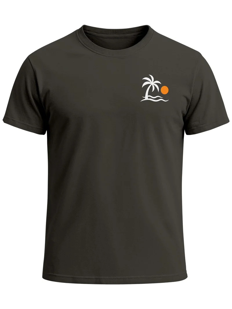 Herren T-Shirt Frontprint - Design Palme - Baumwollshirt Männer Fashion Streetstyle Slim Fit