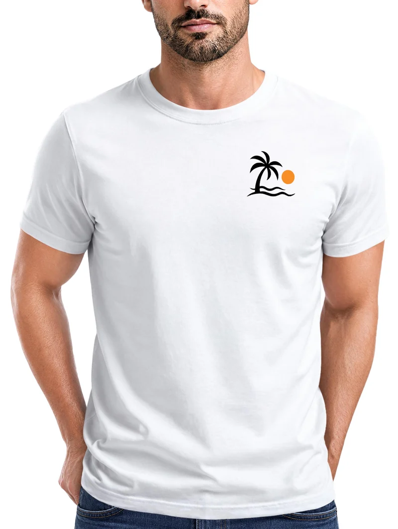 Herren T-Shirt Frontprint - Design Palme - Baumwollshirt Männer Fashion Streetstyle Slim Fit