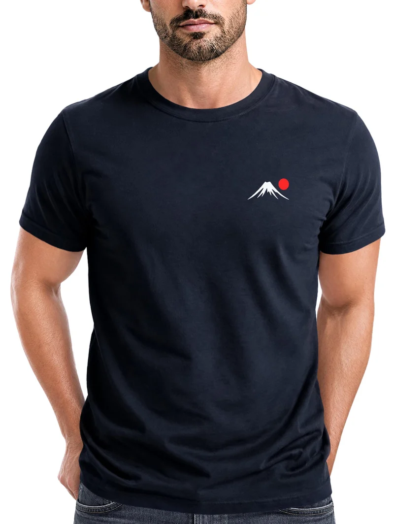 Herren T-Shirt Frontprint - Design Mount Fuji - Baumwollshirt Männer Fashion Streetstyle Slim Fit