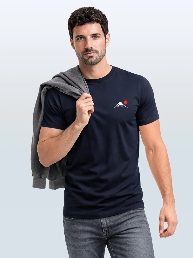 Herren T-Shirt Frontprint - Design Mount Fuji - Baumwollshirt Männer Fashion Streetstyle Slim Fit