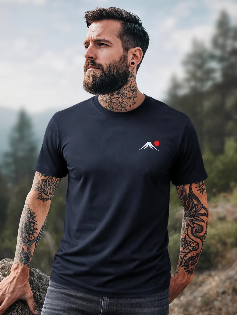 Herren T-Shirt Frontprint - Design Mount Fuji - Baumwollshirt Männer Fashion Streetstyle Slim Fit