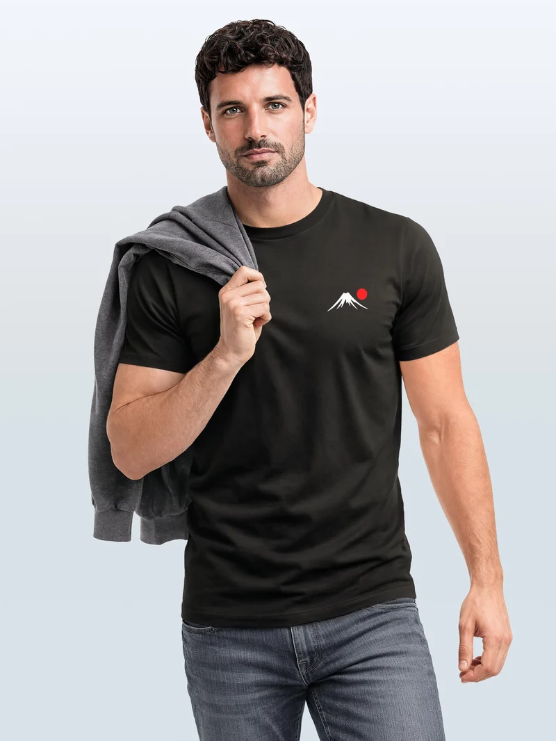 Herren T-Shirt Frontprint - Design Mount Fuji - Baumwollshirt Männer Fashion Streetstyle Slim Fit