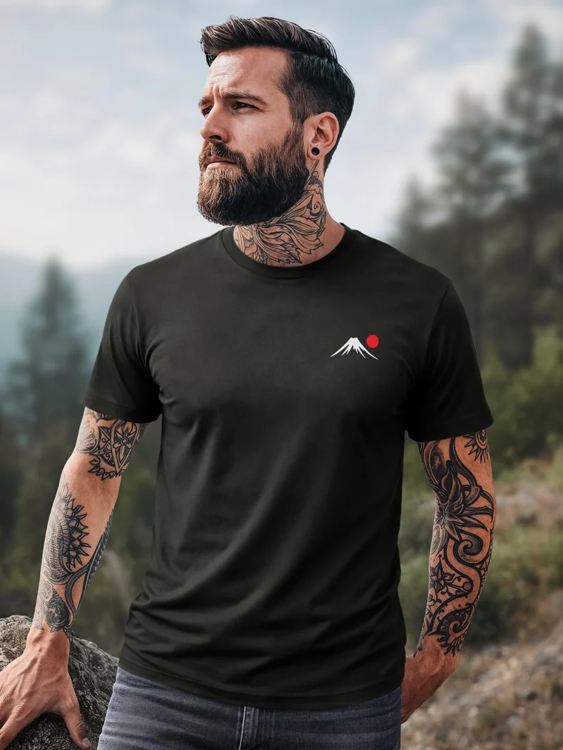 Herren T-Shirt Frontprint - Design Mount Fuji - Baumwollshirt Männer Fashion Streetstyle Slim Fit