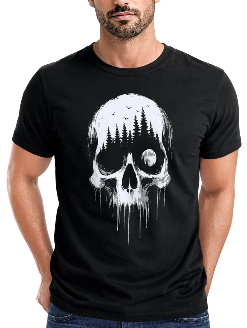 Herren T-Shirt Frontprint - Skull Hiking - Baumwollshirt Männer Fashion Streetstyle Slim Fit