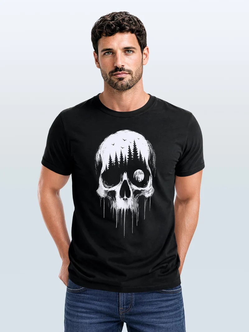 Herren T-Shirt Frontprint - Skull Hiking - Baumwollshirt Männer Fashion Streetstyle Slim Fit