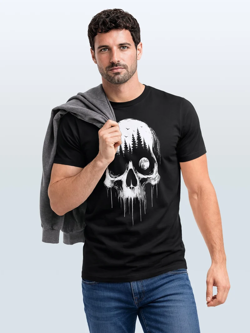 Herren T-Shirt Frontprint - Skull Hiking - Baumwollshirt Männer Fashion Streetstyle Slim Fit