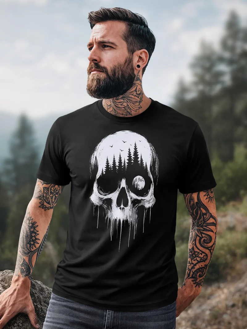 Herren T-Shirt Frontprint - Skull Hiking - Baumwollshirt Männer Fashion Streetstyle Slim Fit