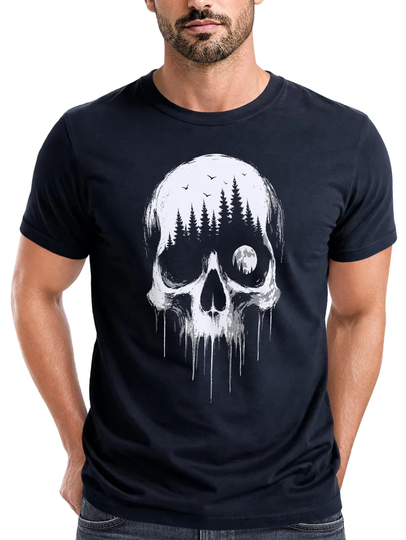 Herren T-Shirt Frontprint - Skull Hiking - Baumwollshirt Männer Fashion Streetstyle Slim Fit