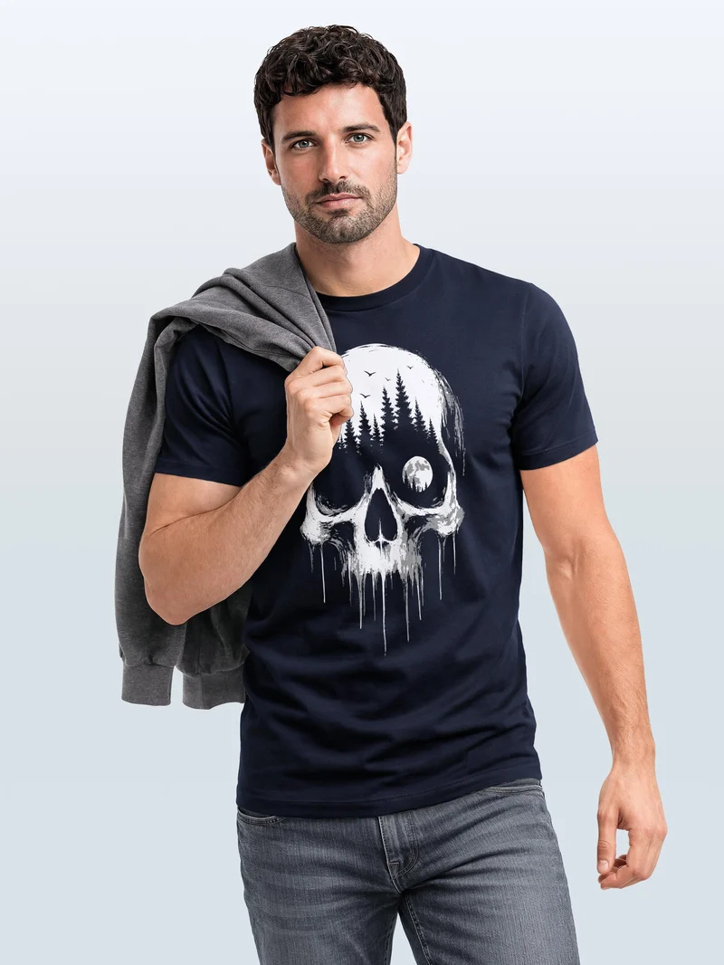 Herren T-Shirt Frontprint - Skull Hiking - Baumwollshirt Männer Fashion Streetstyle Slim Fit