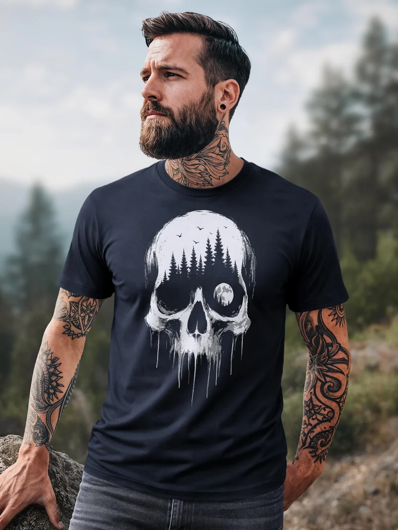 Herren T-Shirt Frontprint - Skull Hiking - Baumwollshirt Männer Fashion Streetstyle Slim Fit