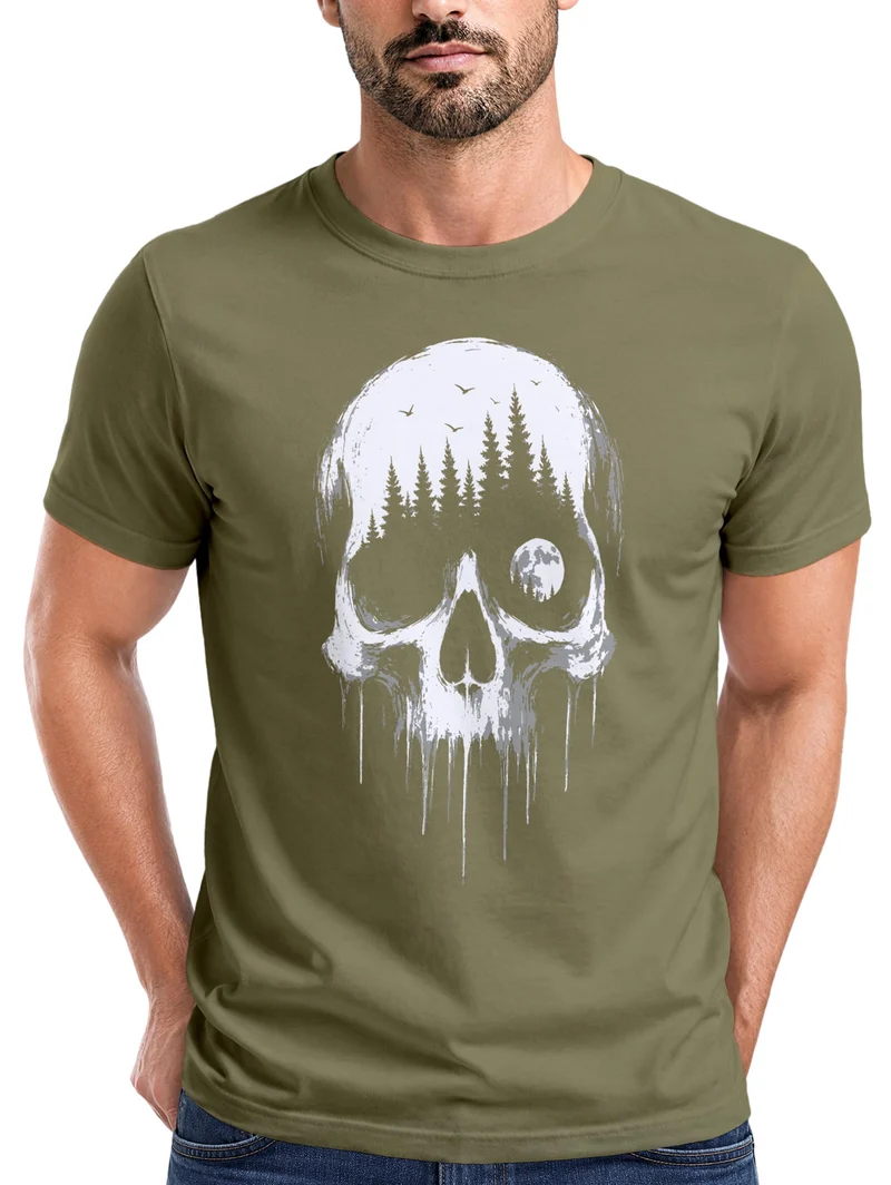 Herren T-Shirt Frontprint - Skull Hiking - Baumwollshirt Männer Fashion Streetstyle Slim Fit