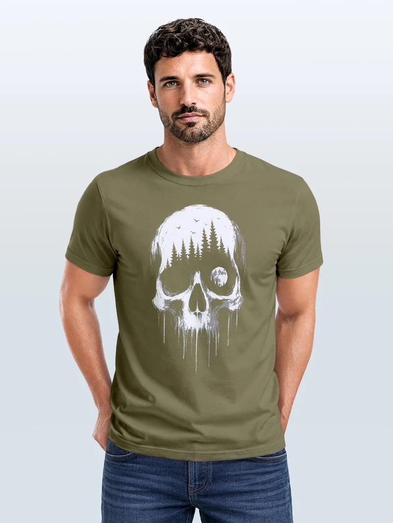 Herren T-Shirt Frontprint - Skull Hiking - Baumwollshirt Männer Fashion Streetstyle Slim Fit