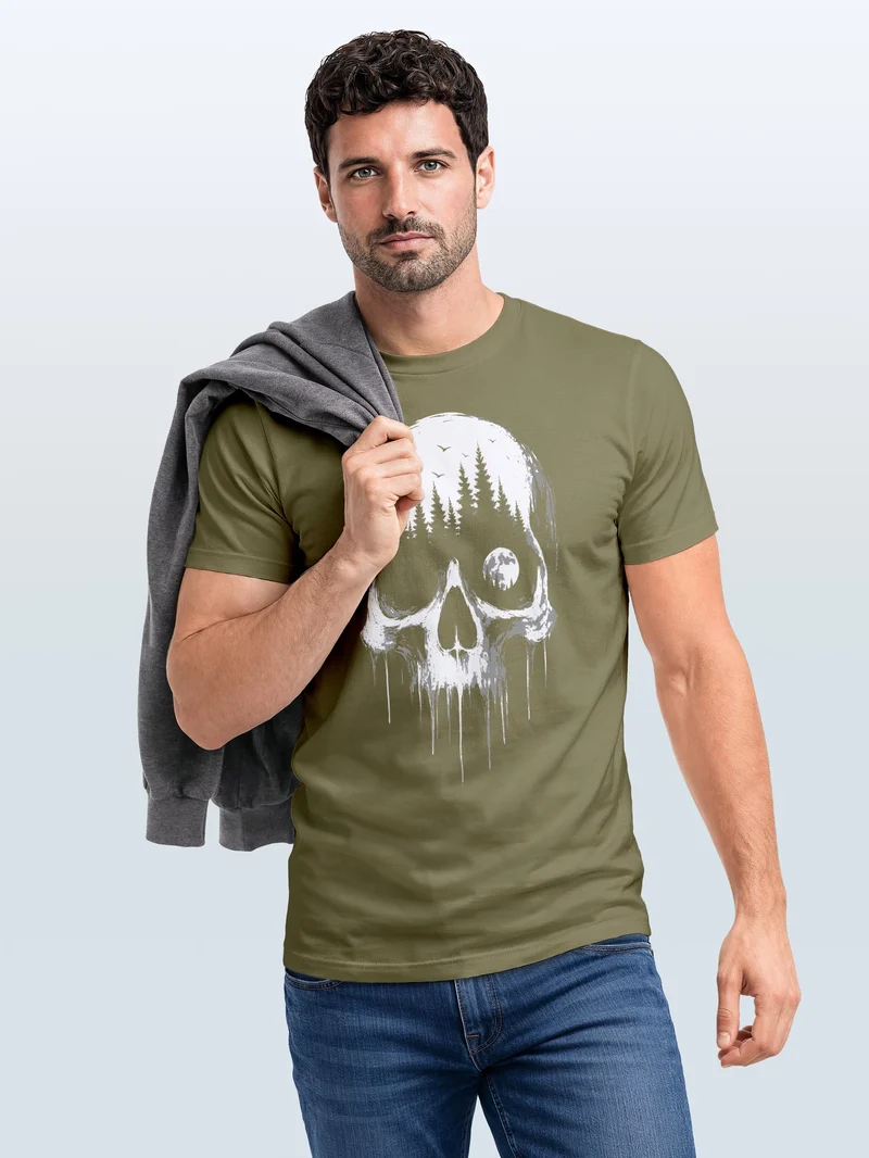 Herren T-Shirt Frontprint - Skull Hiking - Baumwollshirt Männer Fashion Streetstyle Slim Fit