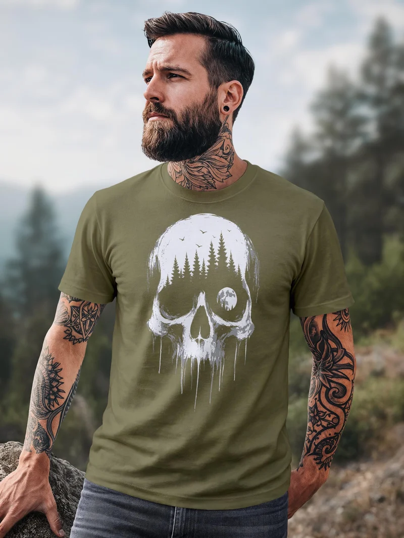 Herren T-Shirt Frontprint - Skull Hiking - Baumwollshirt Männer Fashion Streetstyle Slim Fit