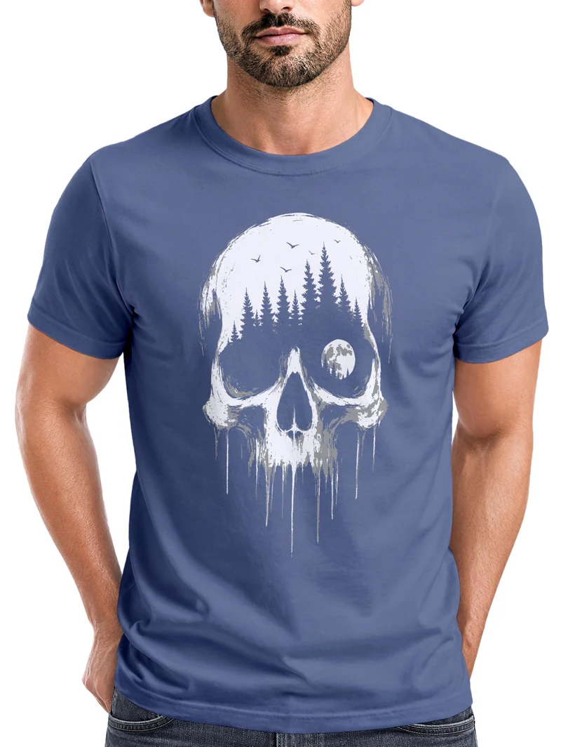 Herren T-Shirt Frontprint - Skull Hiking - Baumwollshirt Männer Fashion Streetstyle Slim Fit