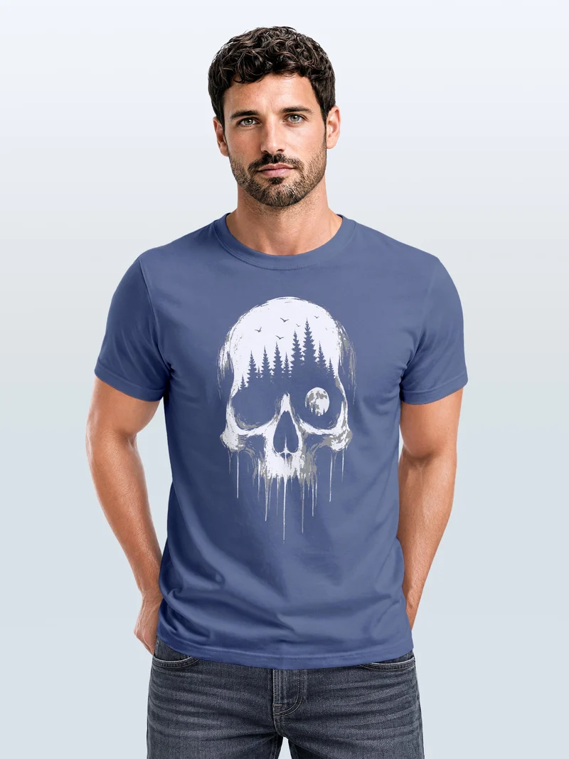 Herren T-Shirt Frontprint - Skull Hiking - Baumwollshirt Männer Fashion Streetstyle Slim Fit