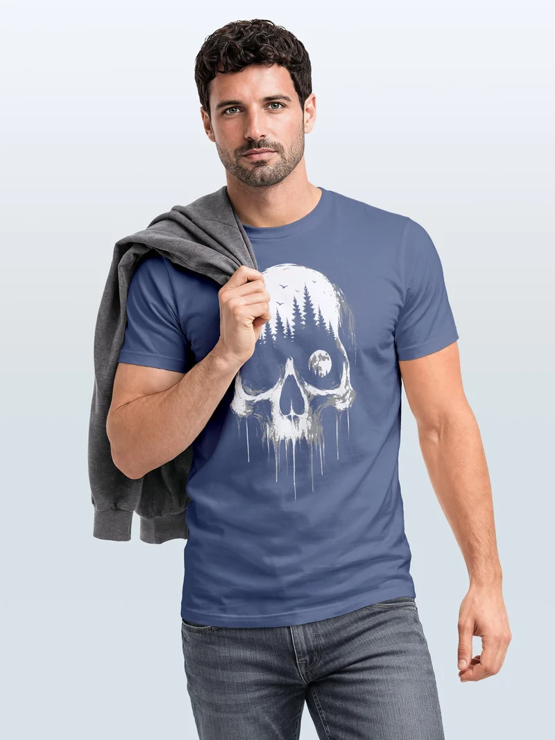 Herren T-Shirt Frontprint - Skull Hiking - Baumwollshirt Männer Fashion Streetstyle Slim Fit
