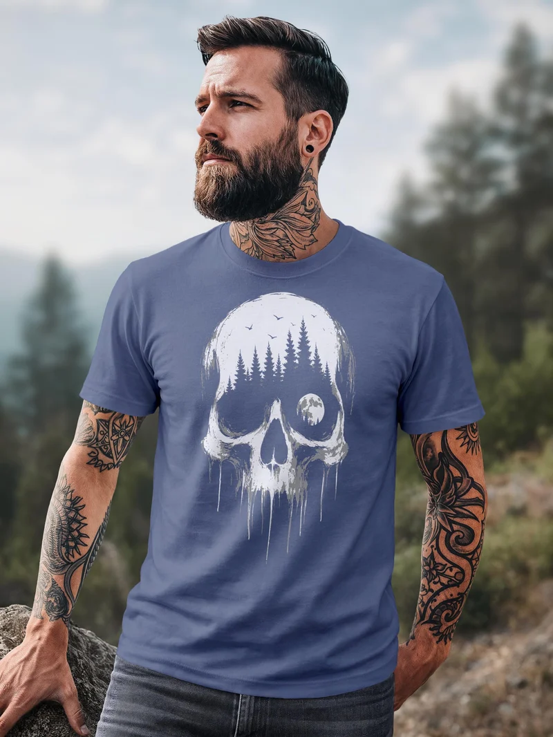 Herren T-Shirt Frontprint - Skull Hiking - Baumwollshirt Männer Fashion Streetstyle Slim Fit