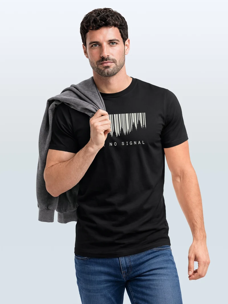Herren T-Shirt Frontprint - Outdoor Design No Signal - Baumwollshirt Männer Fashion Streetstyle Slim Fit